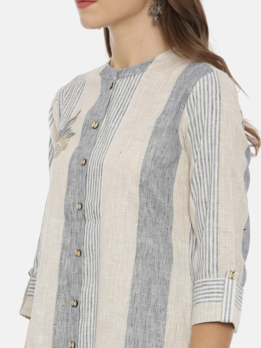 Neerus Grey cotton printed straight kurta - back view