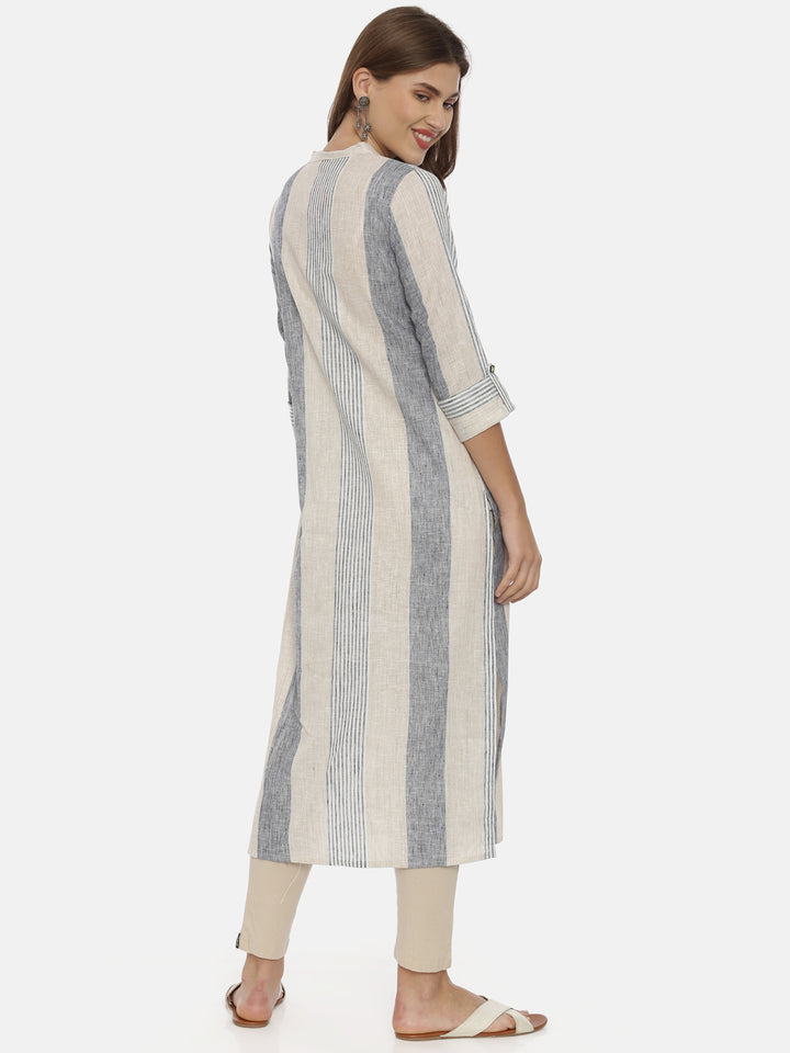 Neerus Grey cotton printed straight kurta - detail view 2