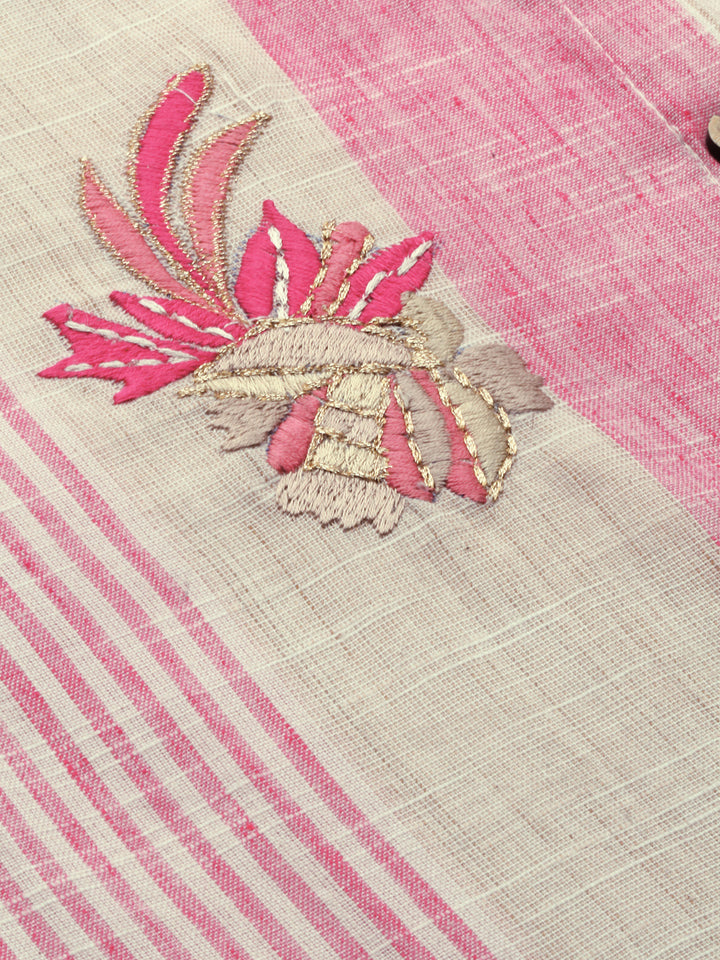 Neerus Pink cotton embroidered straight kurta - back view