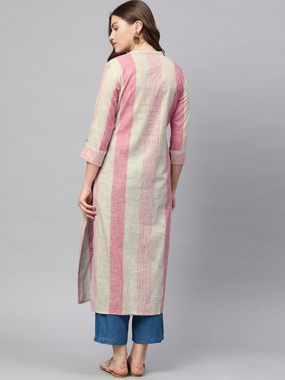 Neeru's Brige & Pink Embroidered Straight Kurta