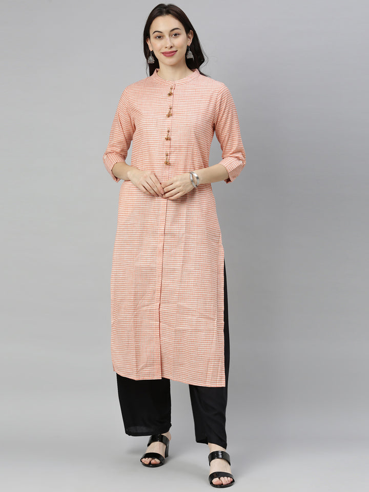 Neerus Orange Check Straight Kurta