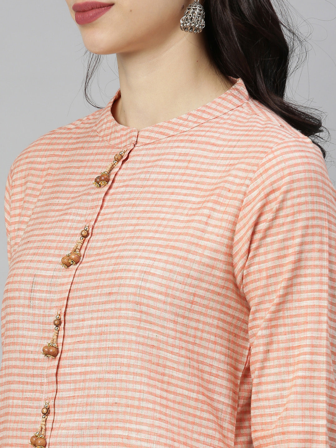 Neerus Orange Check Straight Kurta