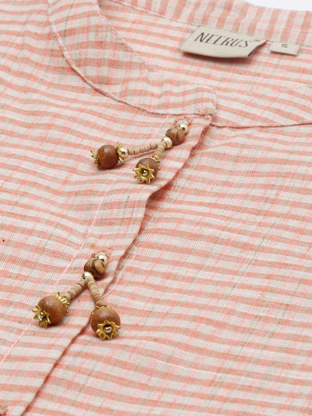 Neerus Orange Check Straight Kurta