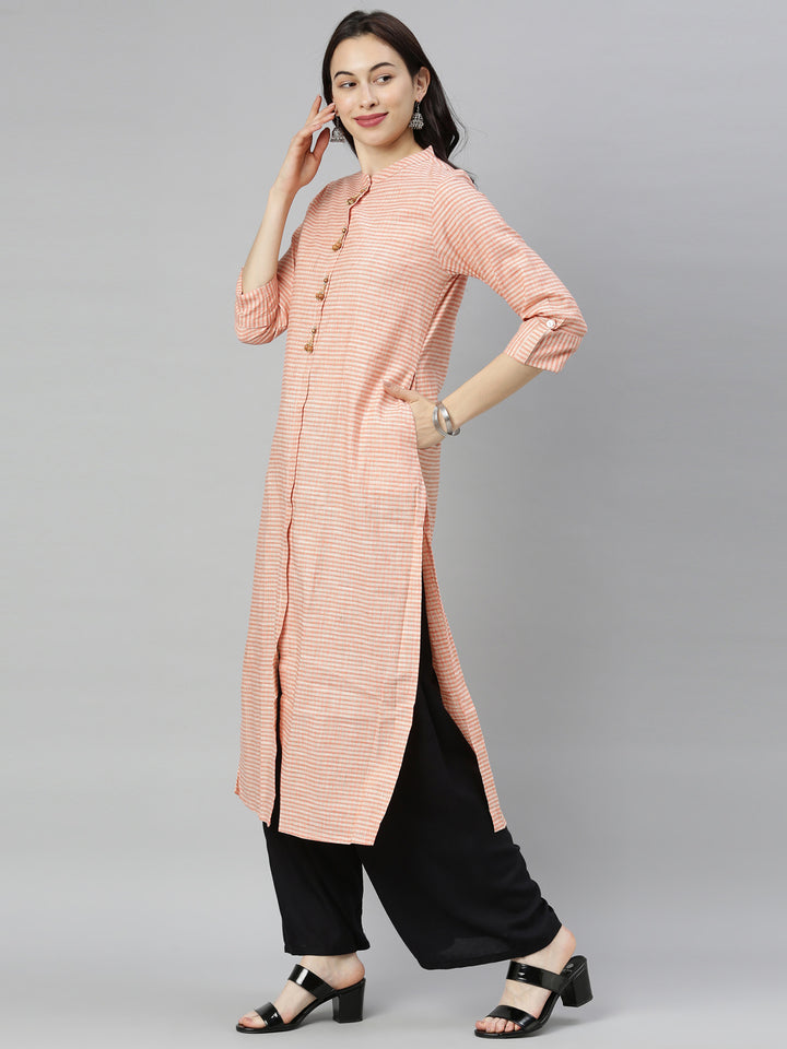 Neerus Orange Check Straight Kurta