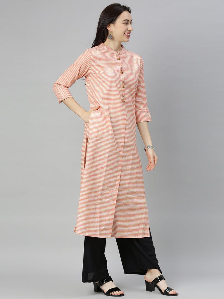 Neerus Orange Check Straight Kurta