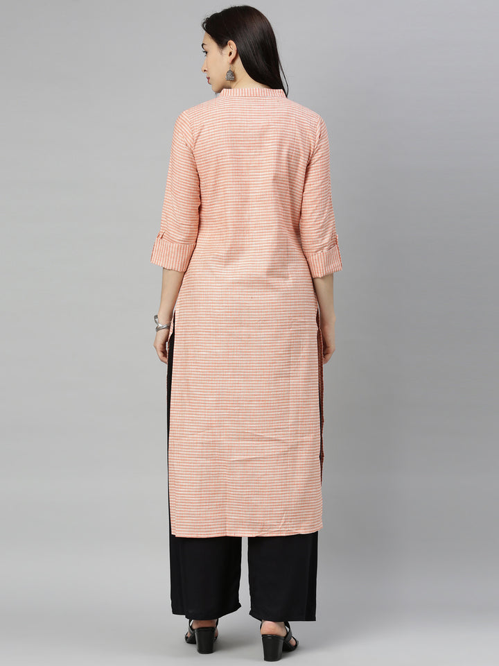 Neerus Orange Check Straight Kurta