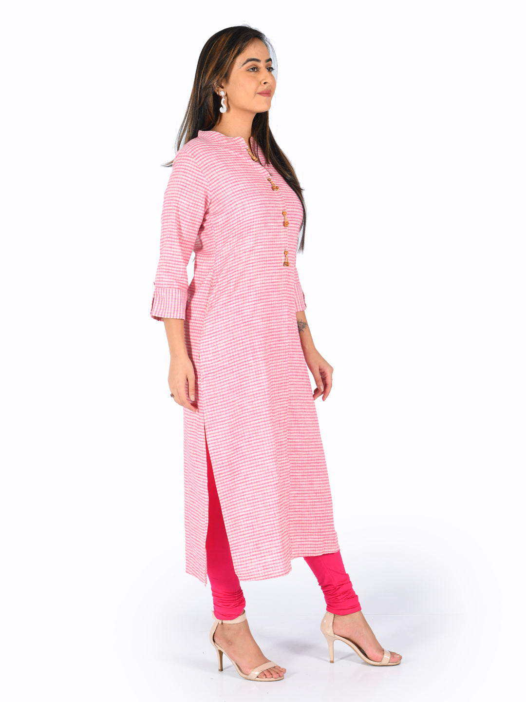 Neeru's Pink Check Straight Kurta