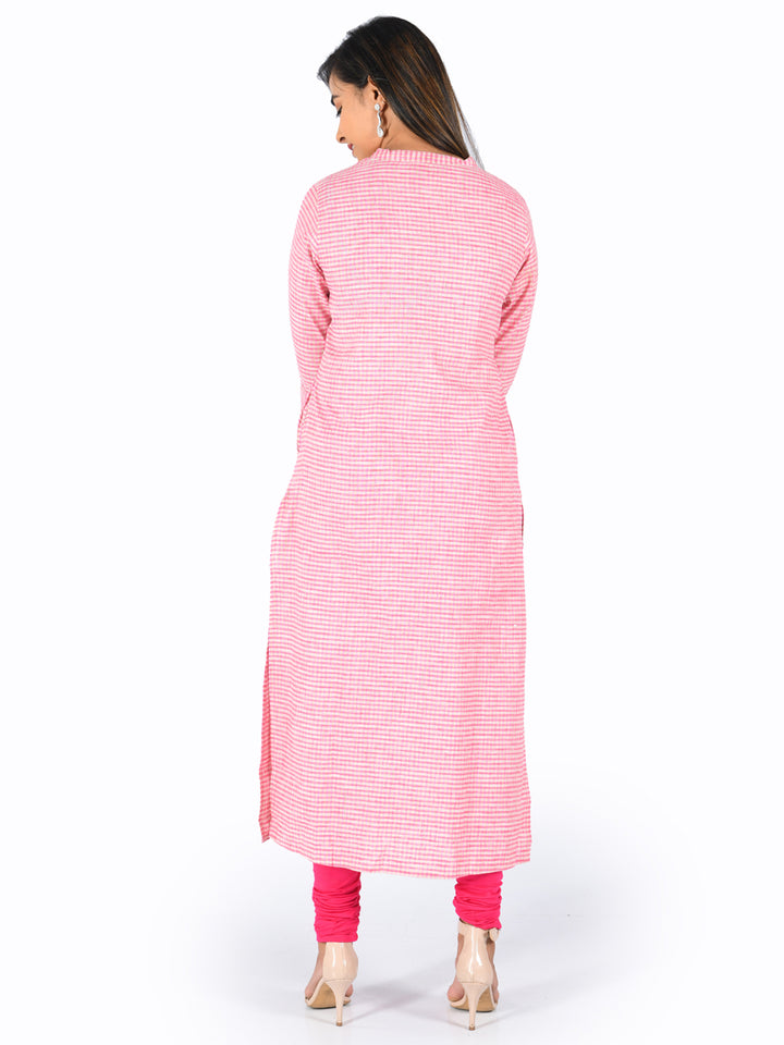 Neerus Pink cotton printed straight kurta - side view