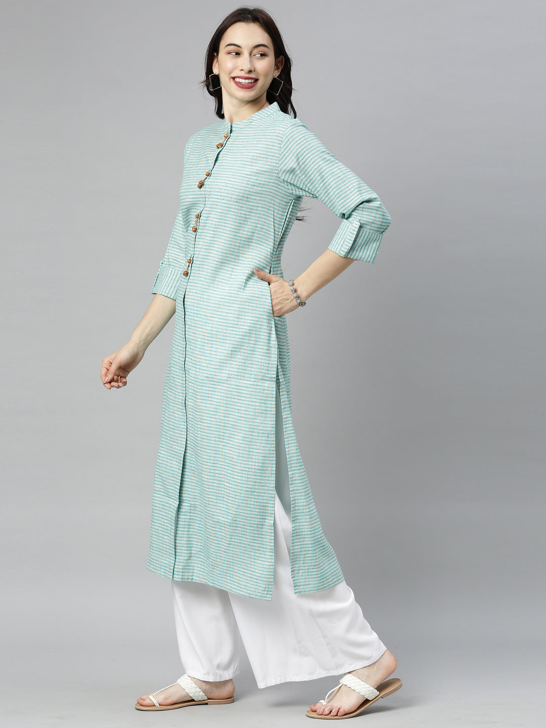 Neerus Sea Green Colour Cotton Fabric Tunic "48"