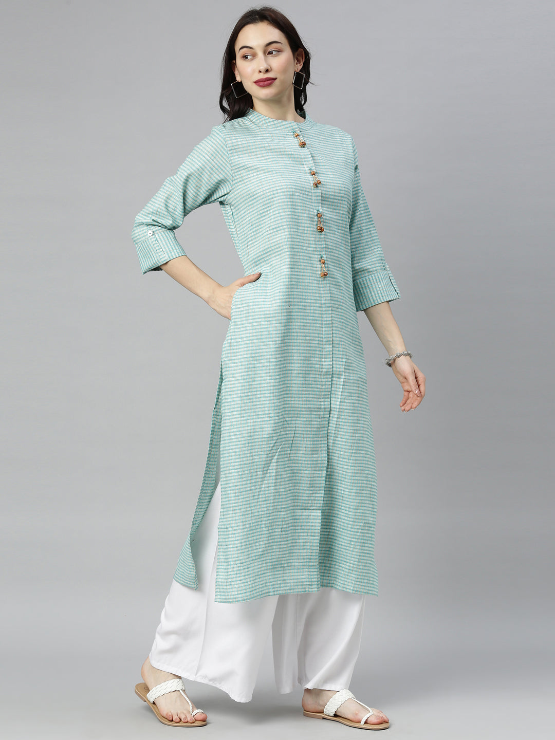 Neerus Sea Green Colour Cotton Fabric Tunic "48"