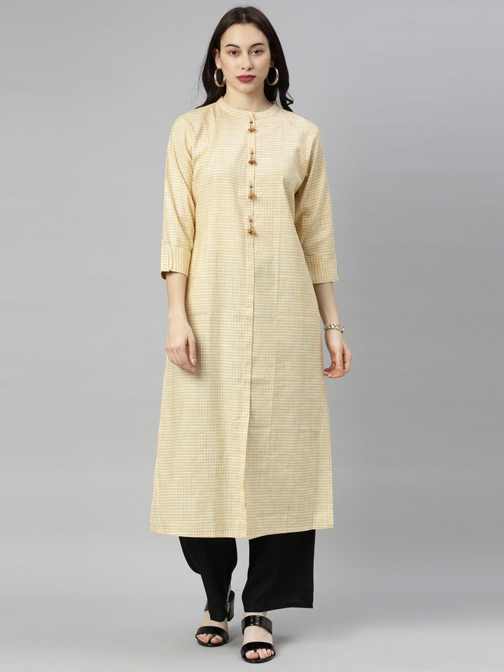 Neerus Yellow Checkss A Line Kurta