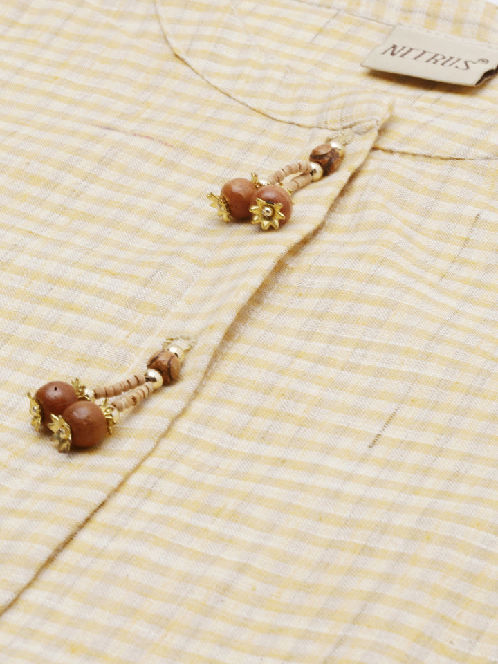 Neerus Yellow Checkss A Line Kurta