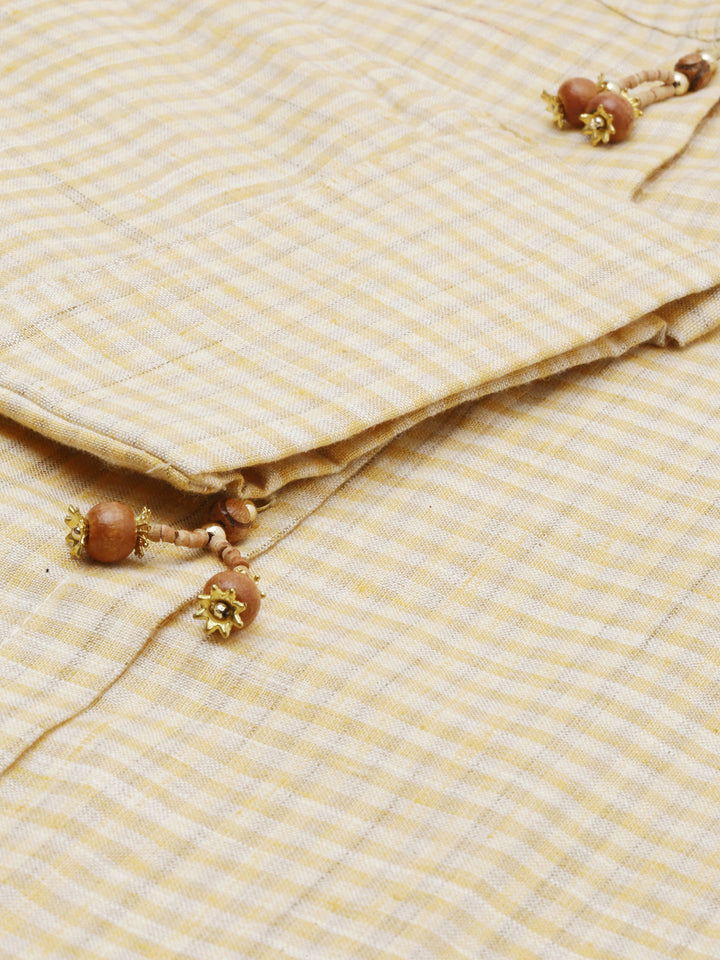 Neerus Yellow Checkss A Line Kurta