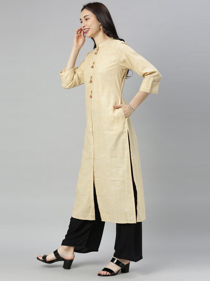 Neerus Yellow Checkss A Line Kurta