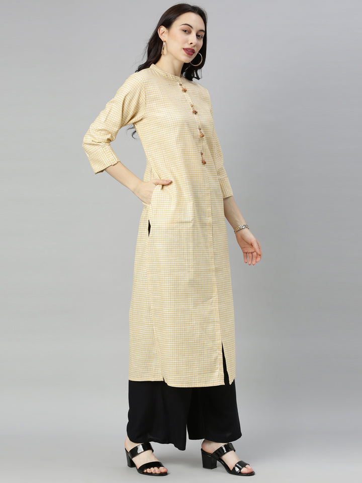 Neerus Yellow Checkss A Line Kurta