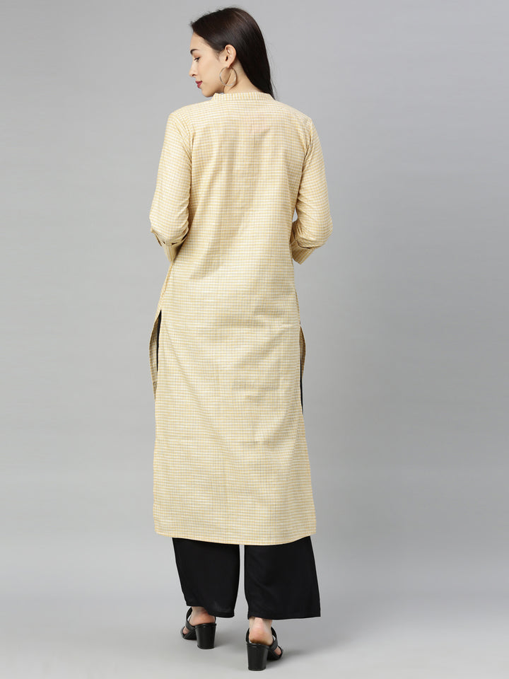 Neerus Yellow Checkss A Line Kurta