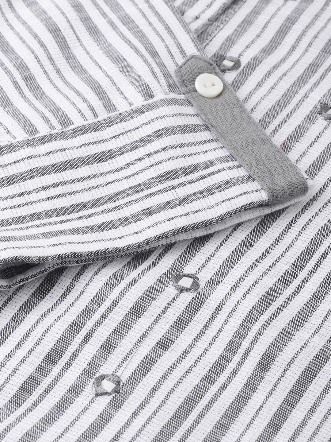 Neerus Women Grey White Striped Straight Kurta With Mirror Work