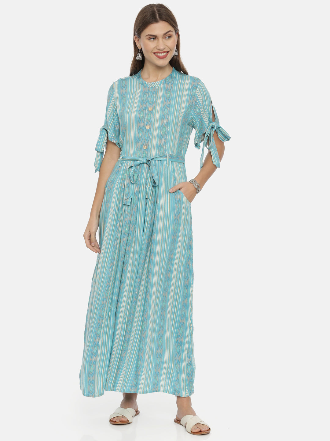 Neerus Blue Rayon Anarkali Kurta - front view