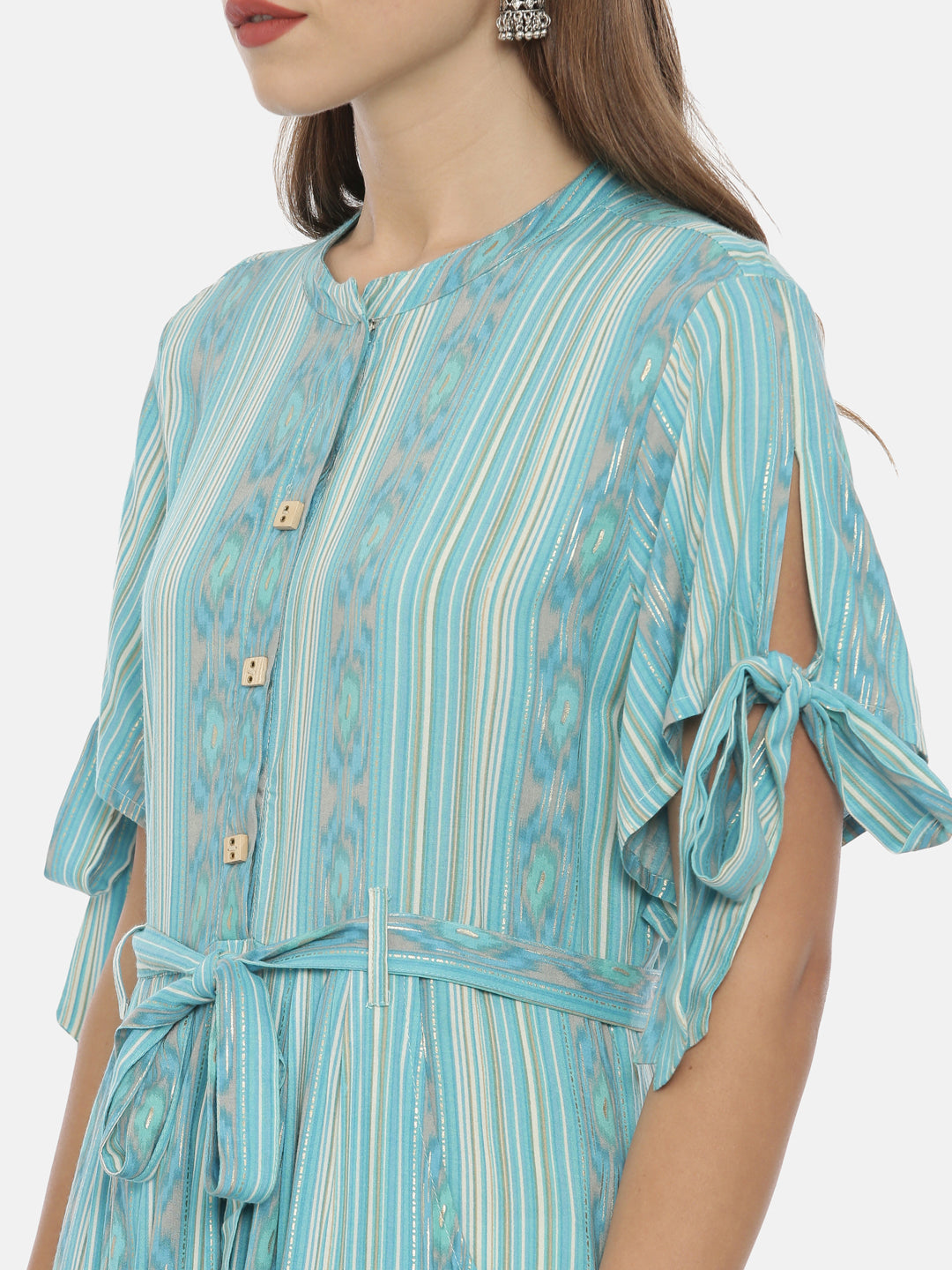 Neerus Blue Rayon Anarkali Kurta - back view
