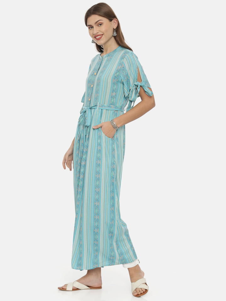 Neerus Blue Rayon Anarkali Kurta - side view