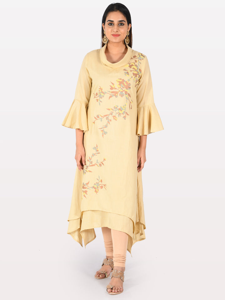 Neerus Beige Printed Straight Kurta
