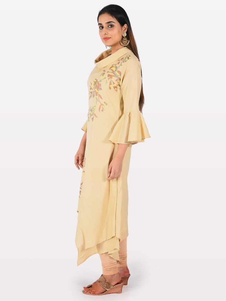 Neerus Beige Printed Straight Kurta