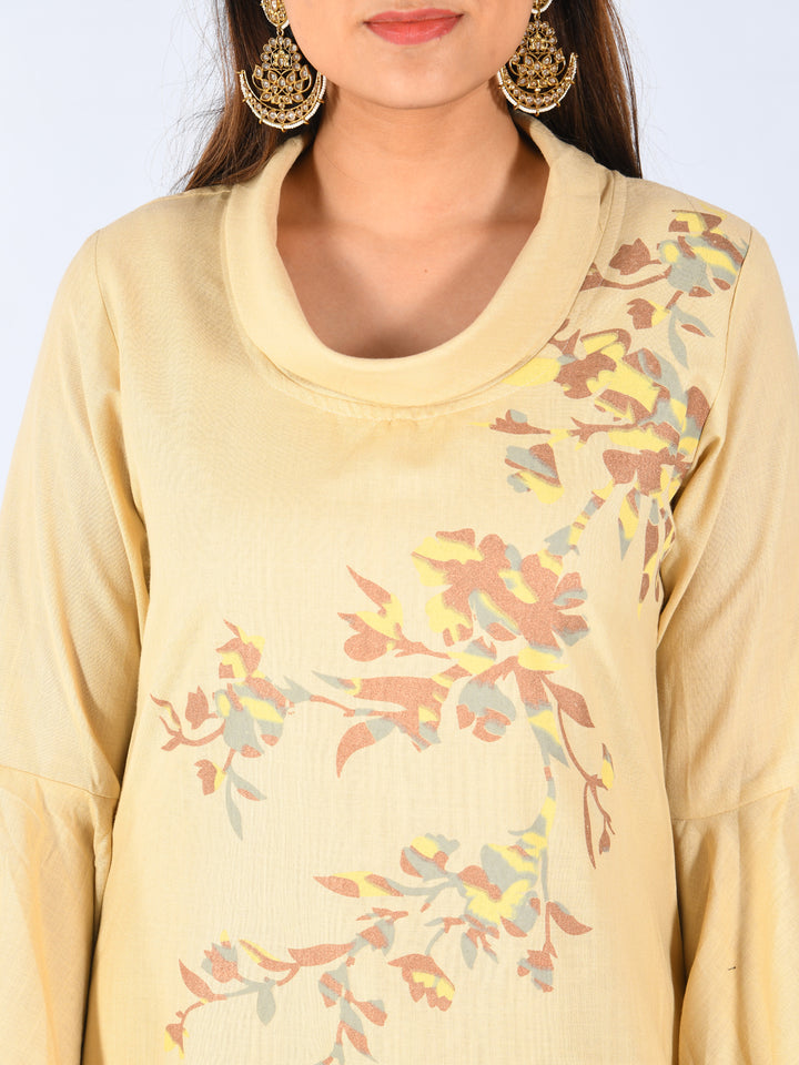Neerus Beige Printed Straight Kurta