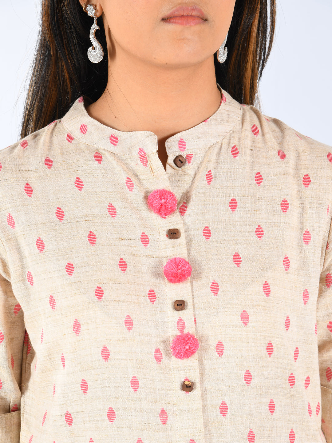 Neerus Beige cotton solid kurti - side view