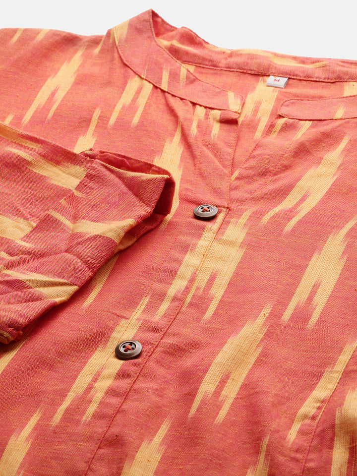 Neerus Orange printed straight kurti - back view