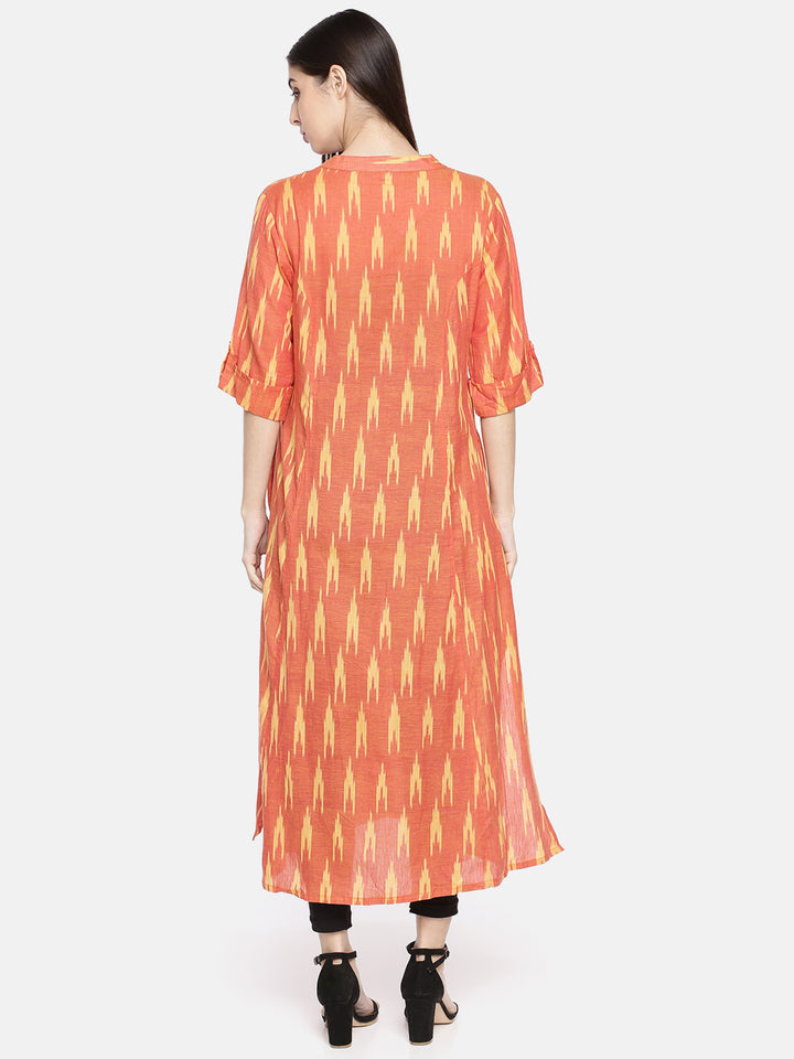 Neerus Orange printed straight kurti - detail view 1