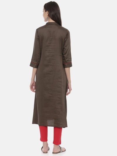 Neerus Women Olive Green Embroidered A-Line Kurta