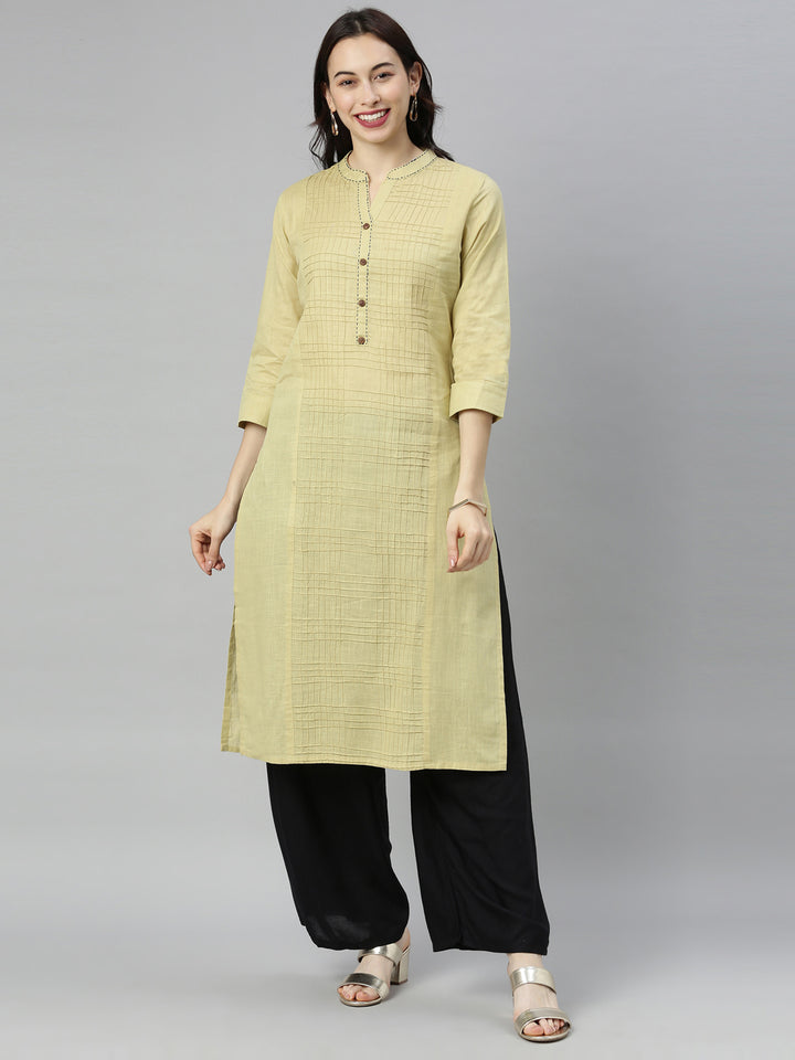 Neerus Beige Colour Slub Cotton Fabric Tunic "44"