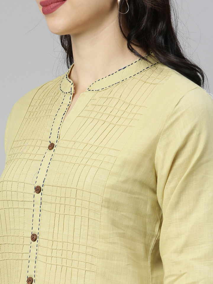 Neerus Beige Colour Slub Cotton Fabric Tunic "44"