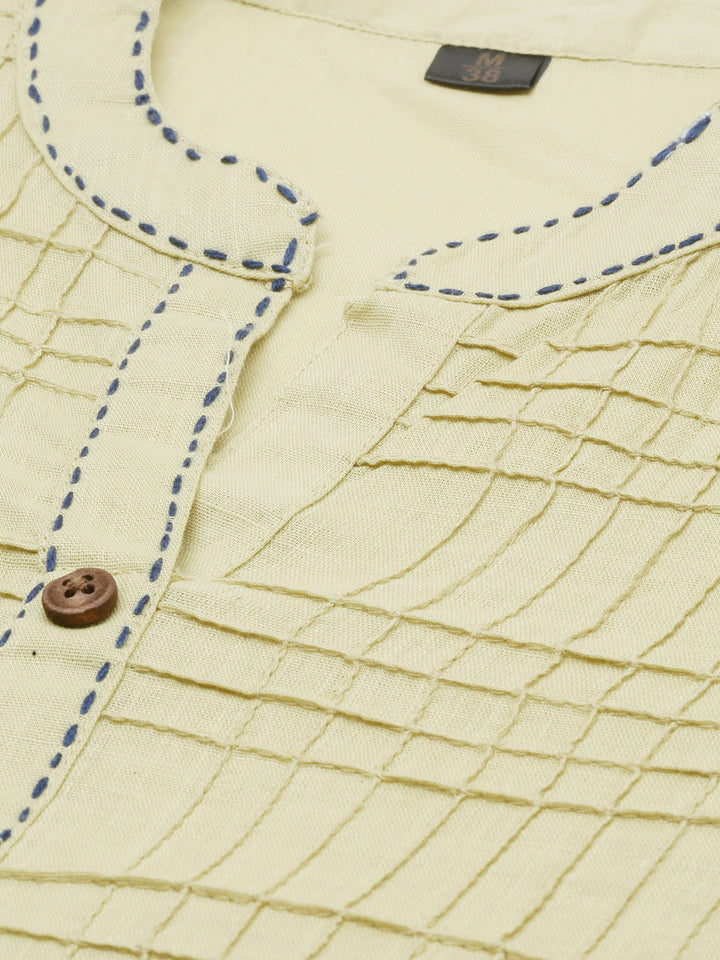 Neerus Beige Colour Slub Cotton Fabric Tunic "44"