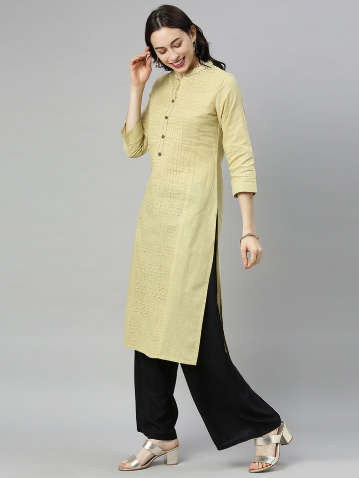 Neerus Beige Colour Slub Cotton Fabric Tunic "44"