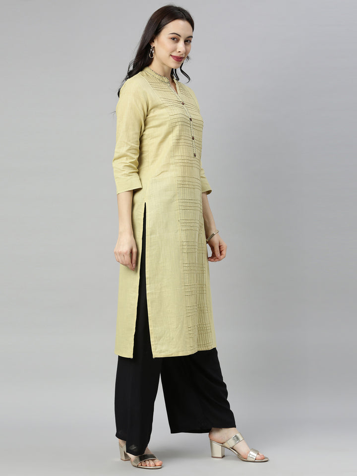 Neerus Beige Colour Slub Cotton Fabric Tunic "44"
