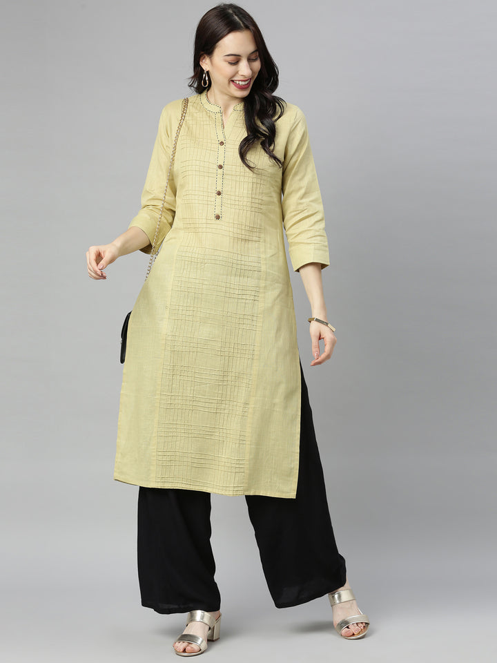 Neerus Beige Colour Slub Cotton Fabric Tunic "44"