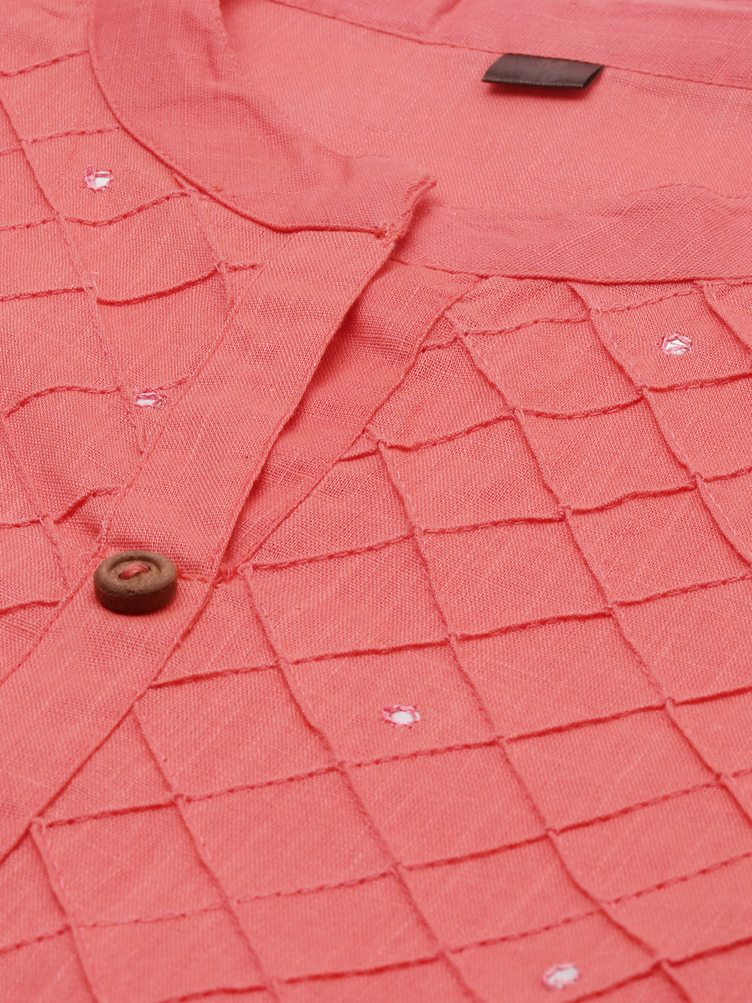 Neerus Orange slub cotton straight kurti tunic - side view