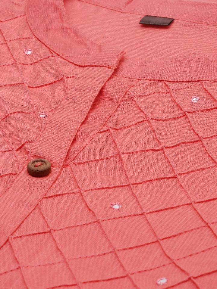 Neerus Orange slub cotton straight kurti tunic - side view
