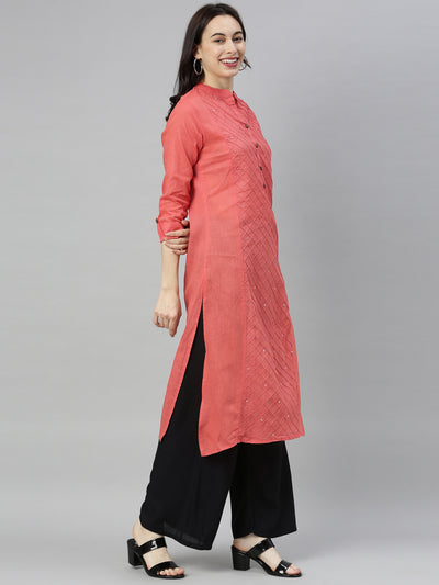Neeru's Carrot Colour Slub Cotton Fabric Tunic "44"