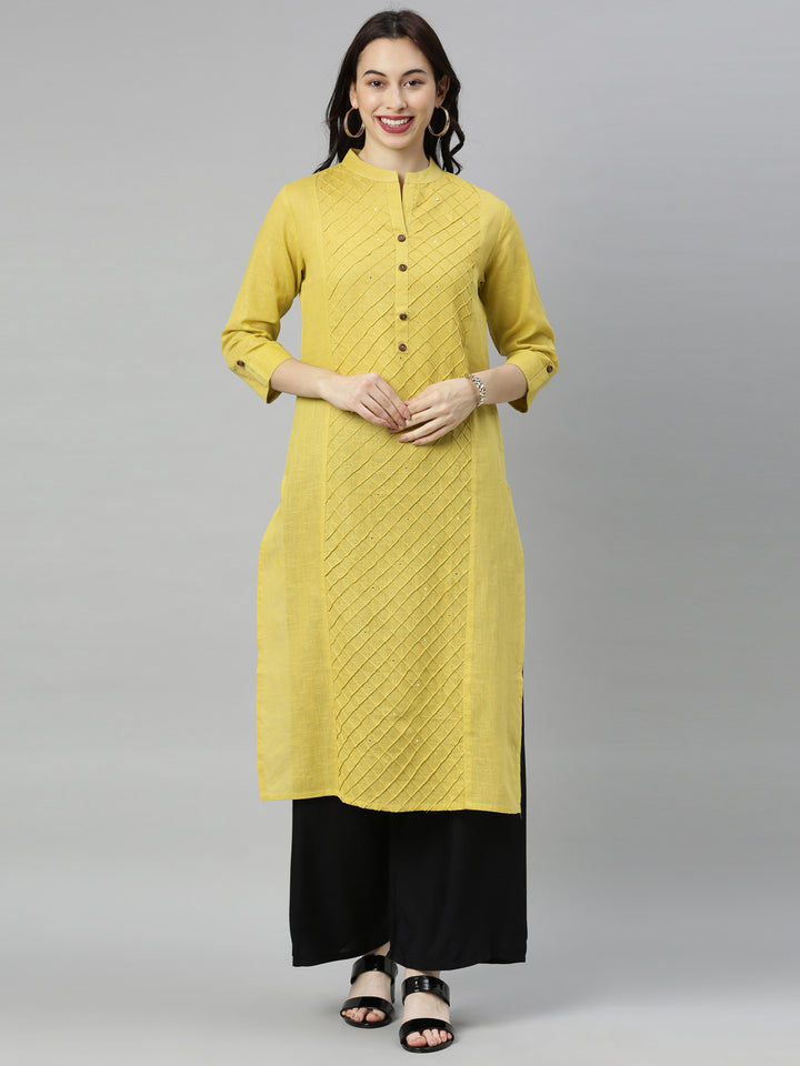 Neerus Olive Embroidered Straight Kurta