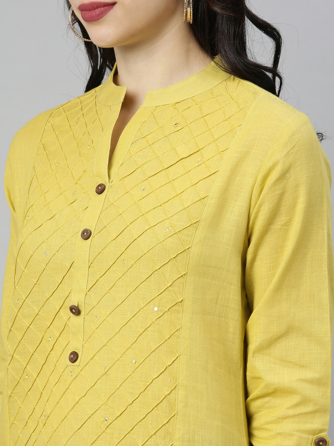 Neerus Olive Embroidered Straight Kurta