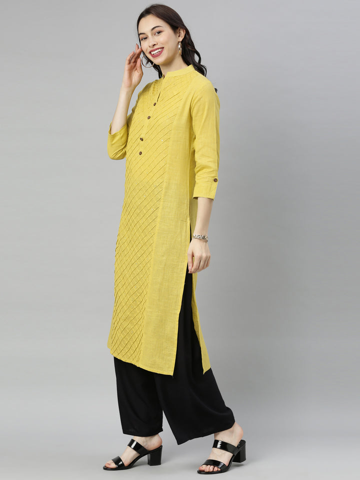 Neerus Olive Embroidered Straight Kurta