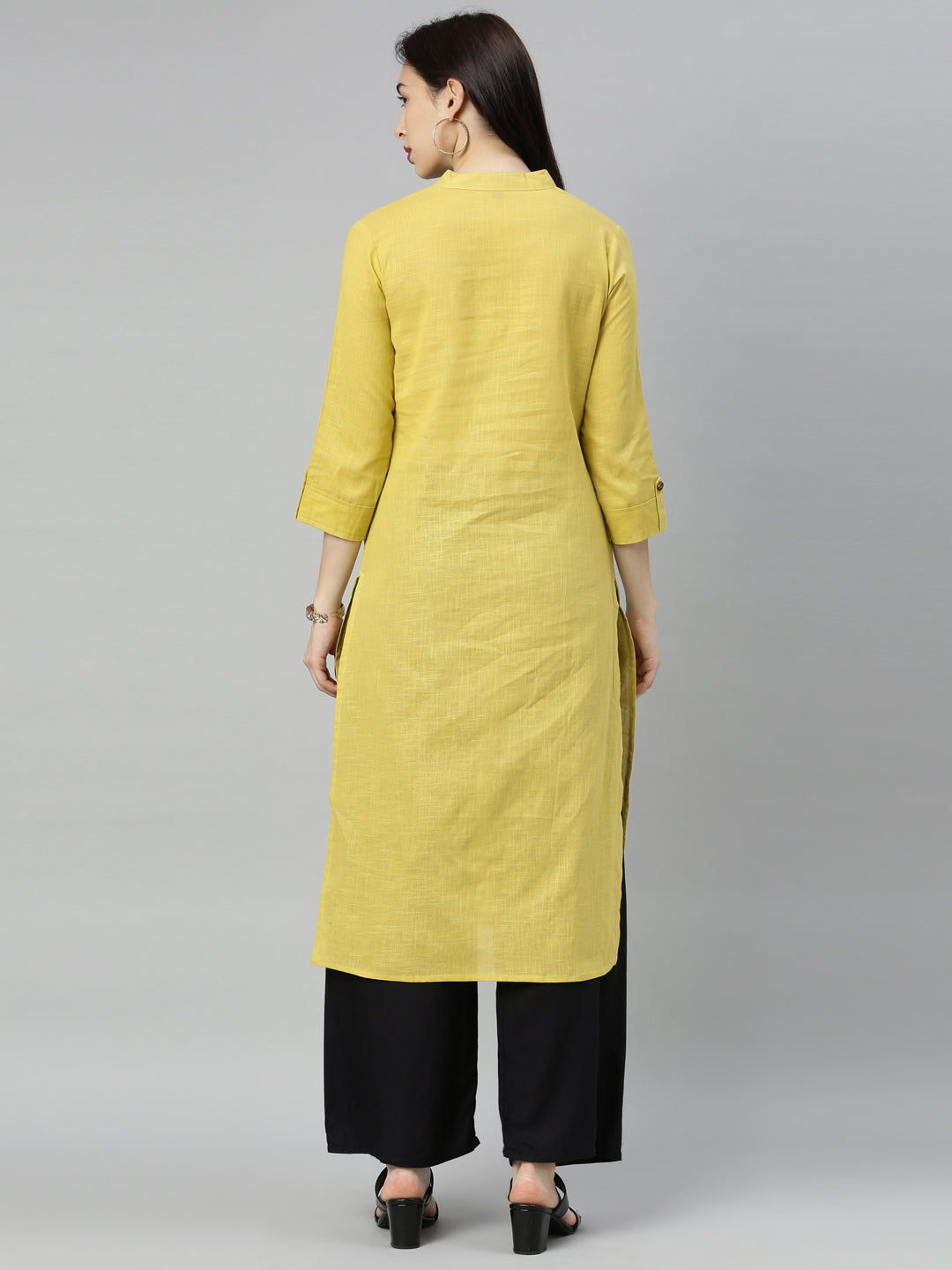 Neerus Olive Embroidered Straight Kurta