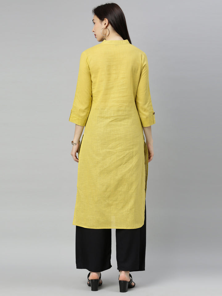 Neerus Olive Embroidered Straight Kurta