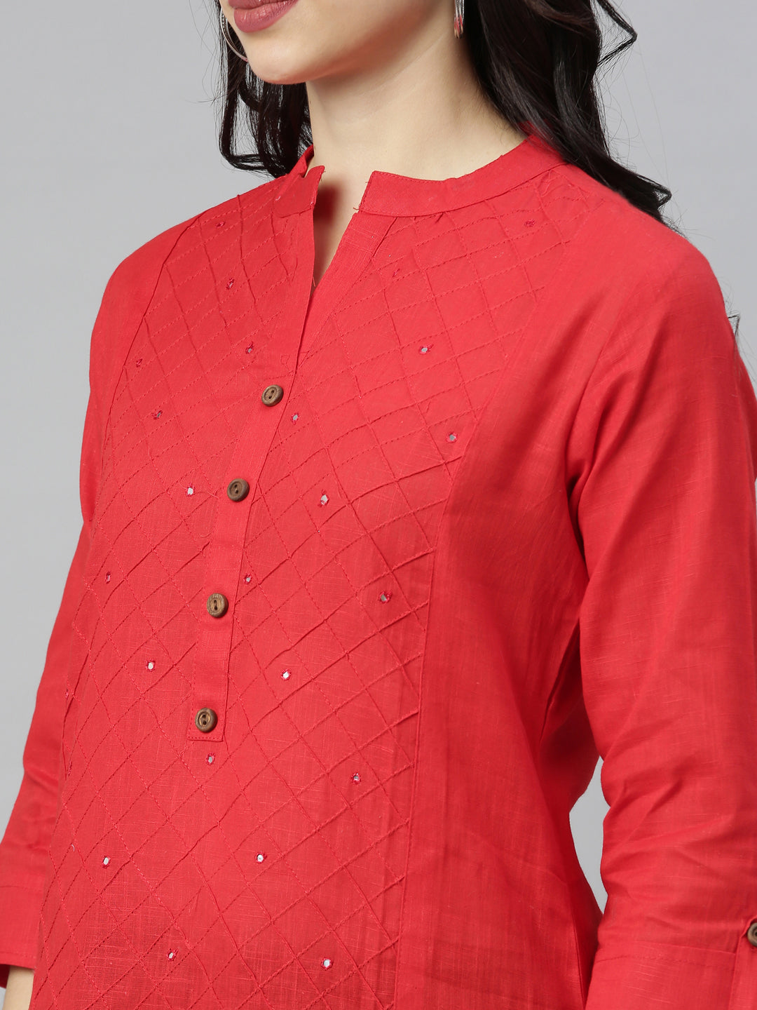 Neeru's Red Embroidered Straight Kurta