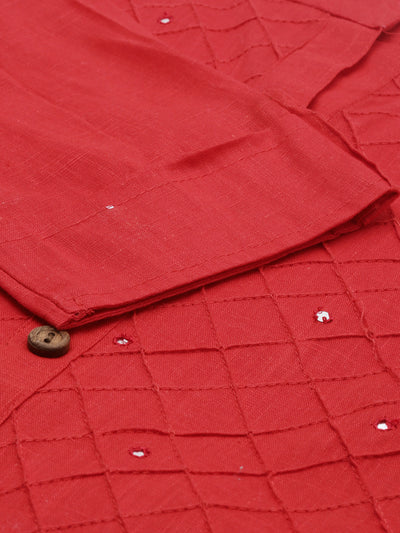 Neeru's Red Embroidered Straight Kurta