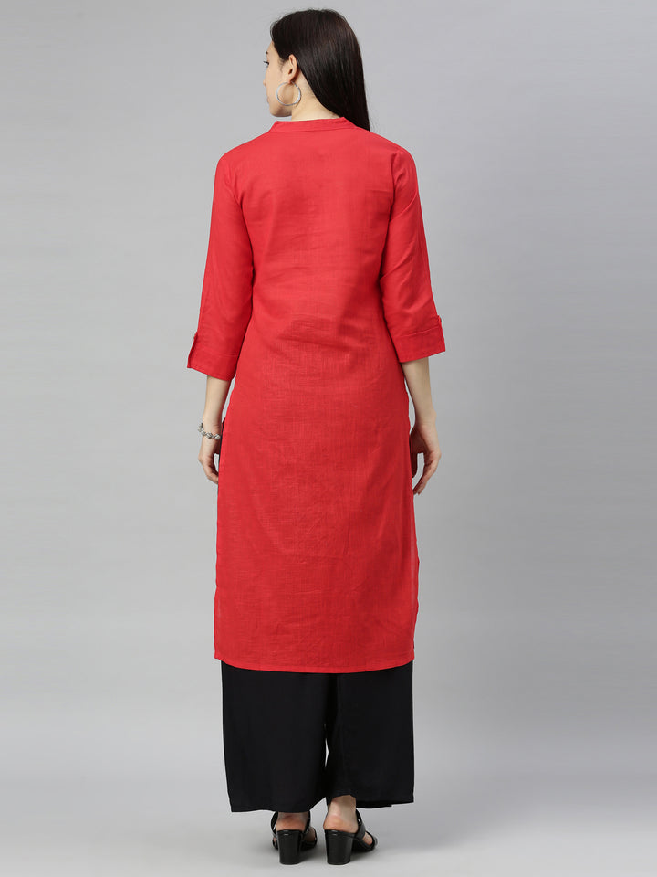 Neerus Red embroidered straight kurta - detail view 1