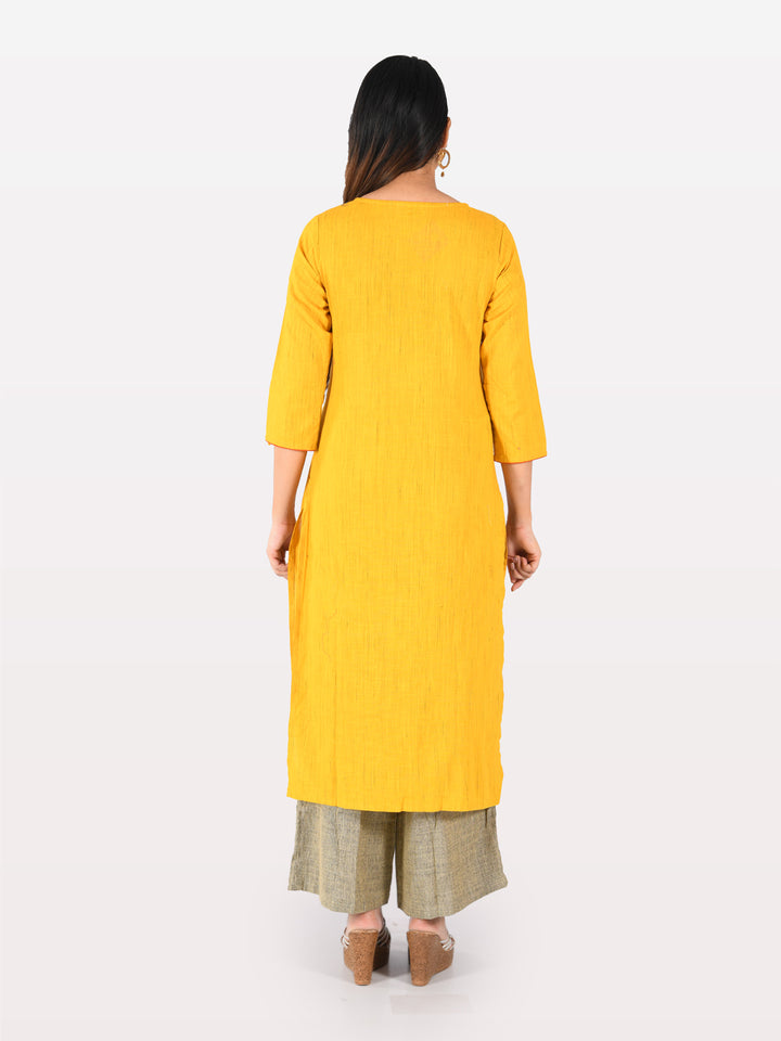 Neerus Brown slub cotton embroidered kurta set with sharara - detail view 1