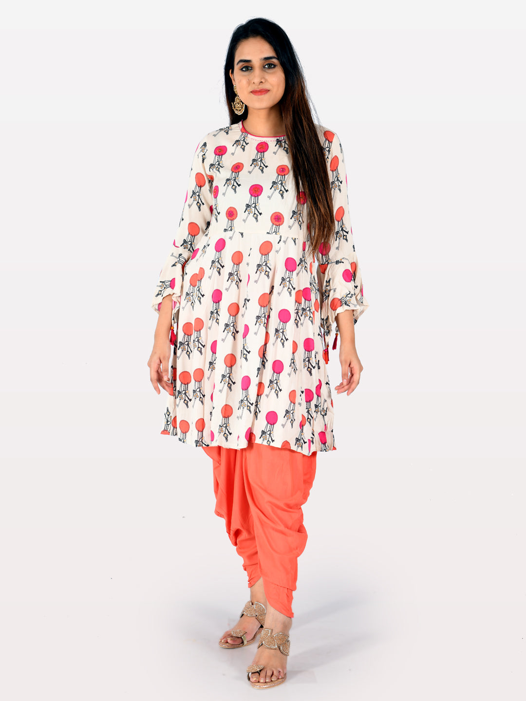 Neerus White Printed Straight Kurta